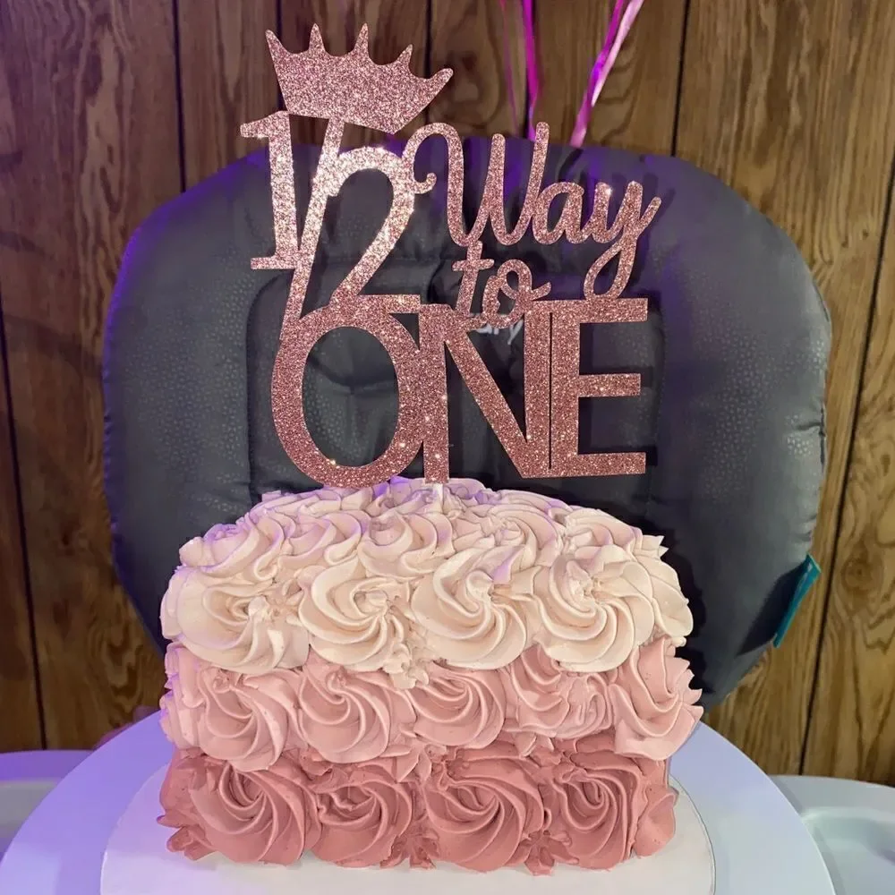 Rose Gold Glitter Cake Topper “1/2 Way To One”